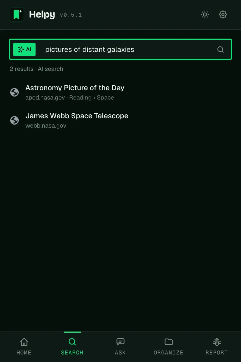 AI search finding bookmarks by meaning