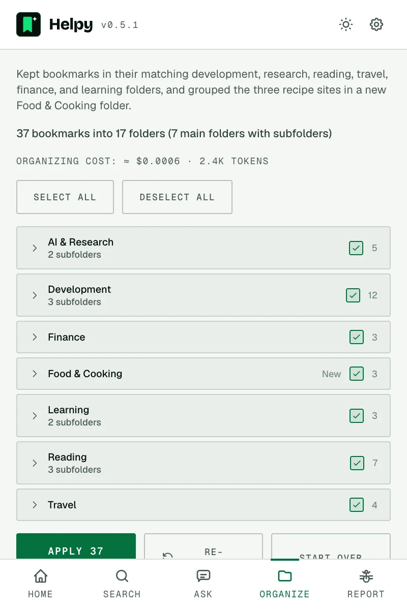 Reviewing a bulk organize plan before applying it