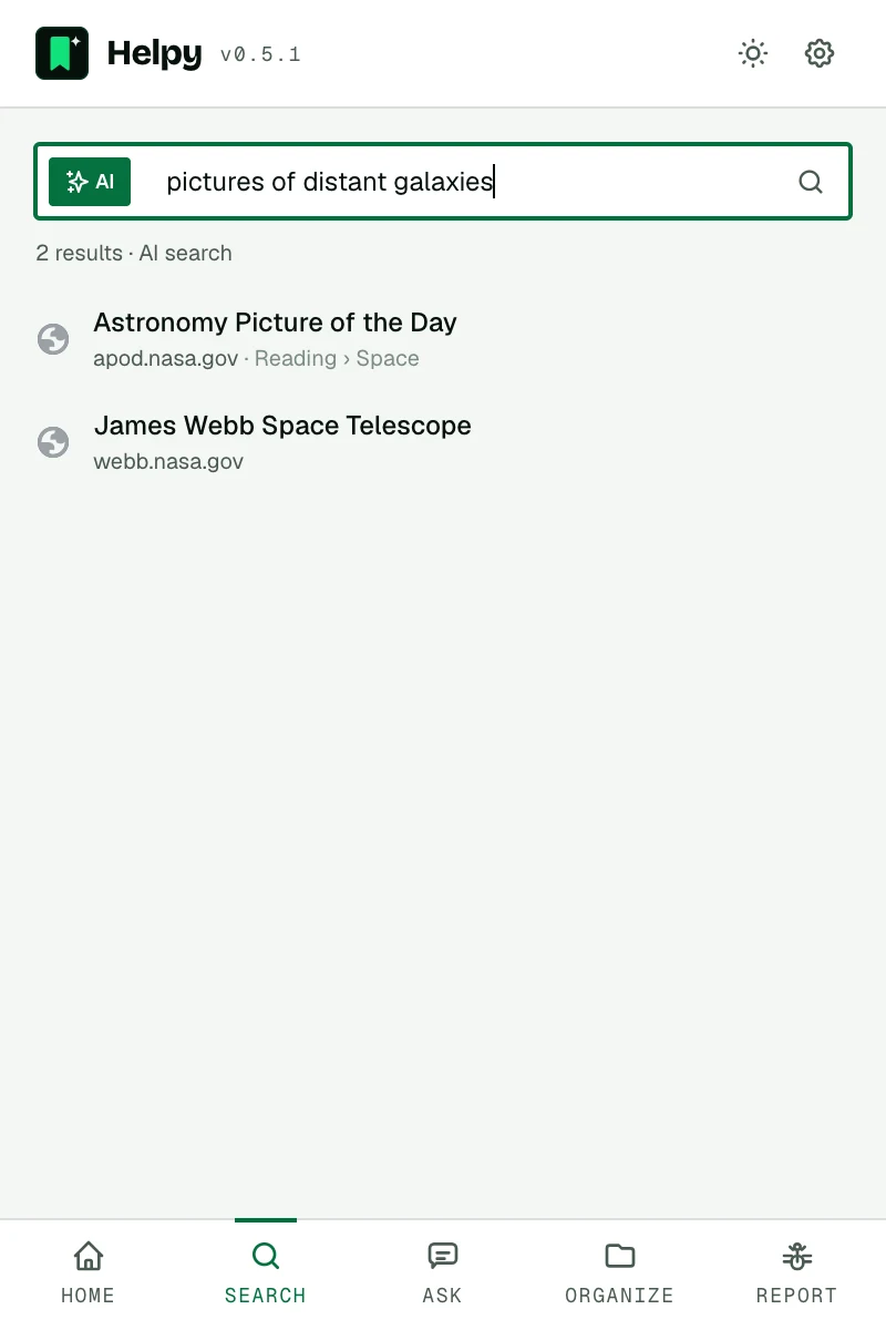 AI search finding bookmarks by meaning